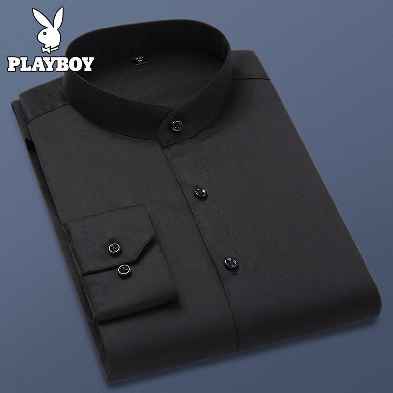 

PLAYBOY Мужская рубашка с длинным рукавом и воротником-стойкой в стиле business casual XL