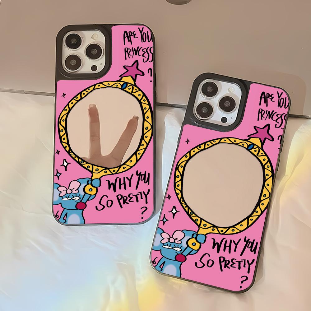 Mirror Phone Case for iPhone 15 11 13 14 for 15 16 Pro Max 12 13 16 Pro Cloud Flower and Animal Cute Style Phone Case