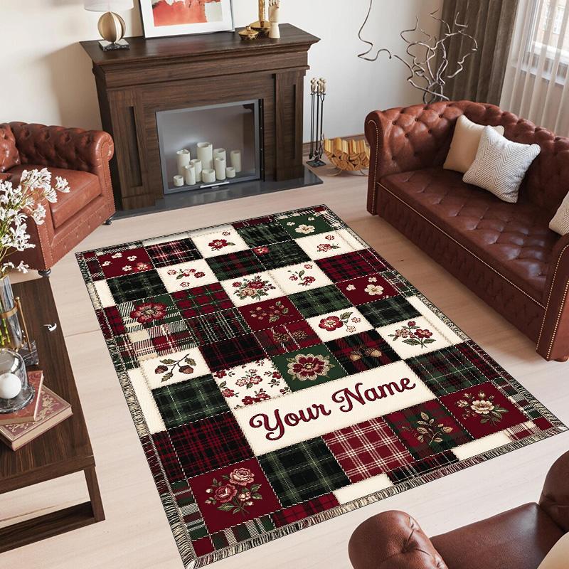 Snow Theme Crystal Velvet Floor Rug Personalized Custom Name Text Warm Carpet Home Decoration