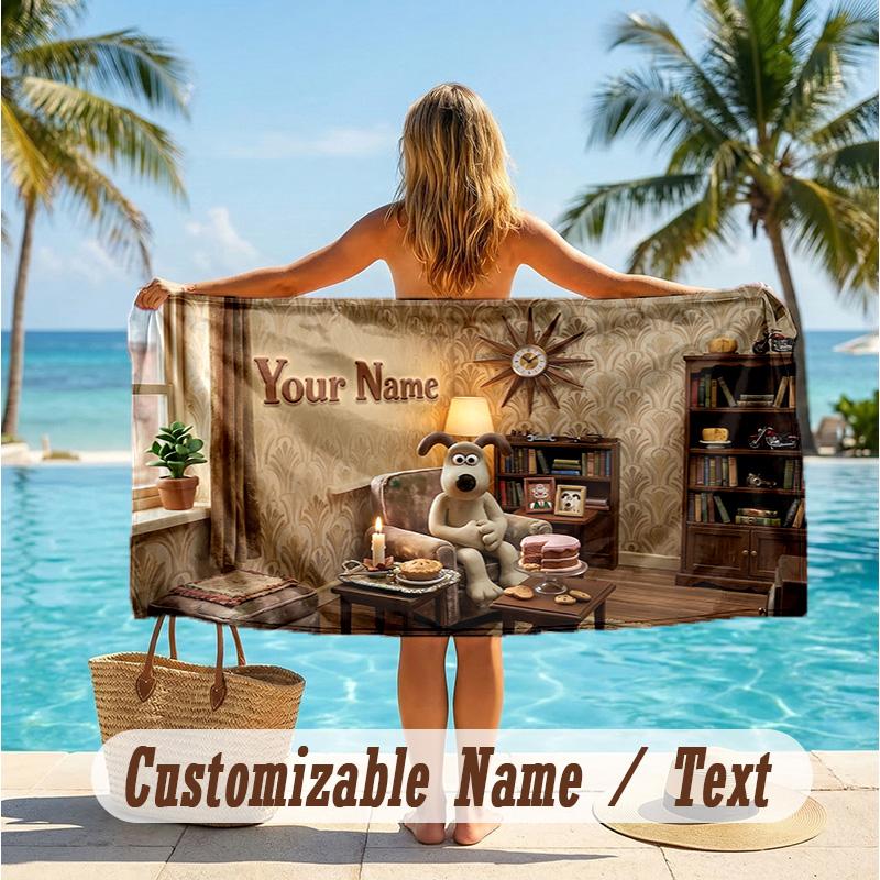 Custom Text Beach Towel, Soft Absorbent Swimming Multi-use TowelWallace & Gromit
