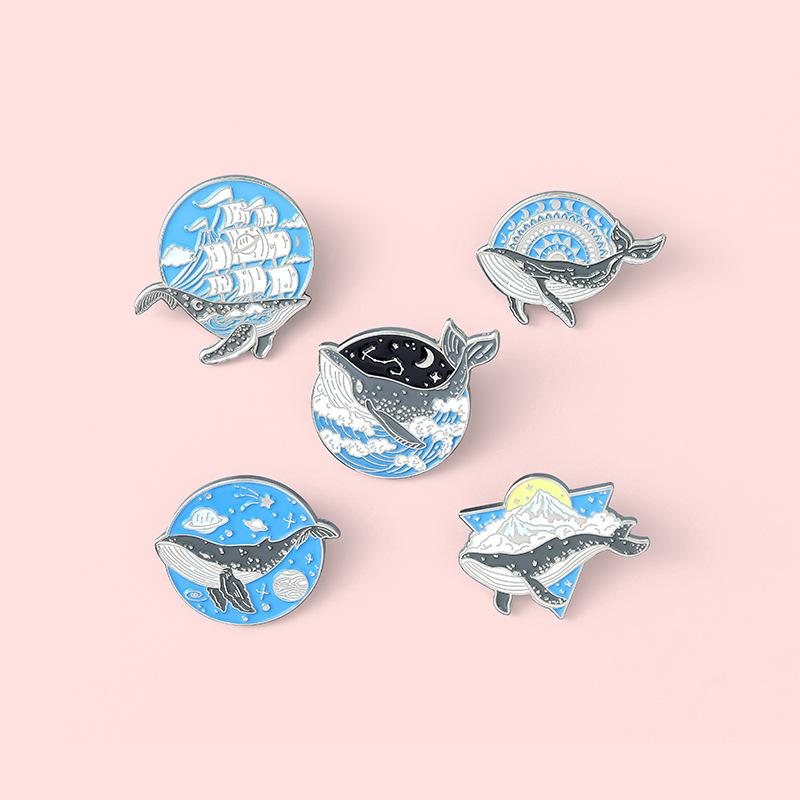Recreational Whale Animal Series Ship Metal Design Badges Brooch Enamel Pins Label Bag Backpack Jewelry Gift Diy Accessories