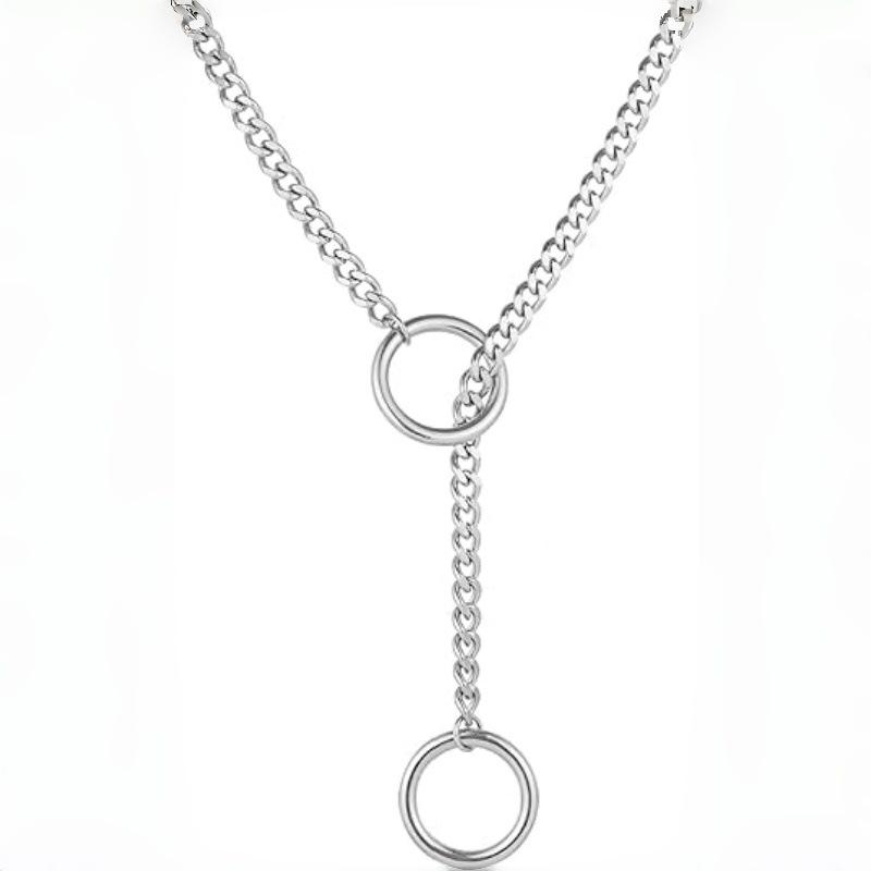 Gold Double Heart Y-Shaped Punk Rock Cuban Chain Ball Necklace серебряный
