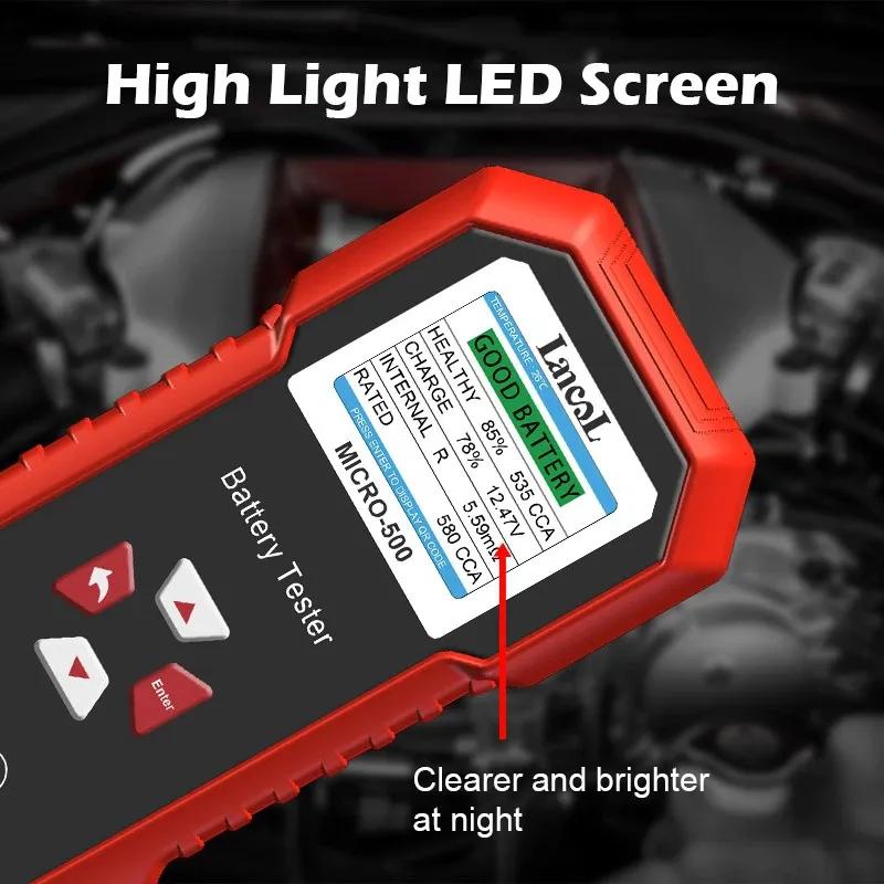Lancol Micro 500 For 12V&24V Car Battery Tester 40-3000 CCA Lithium Lead Acid Load Test Cranking Charging Test Battery Analyzer
