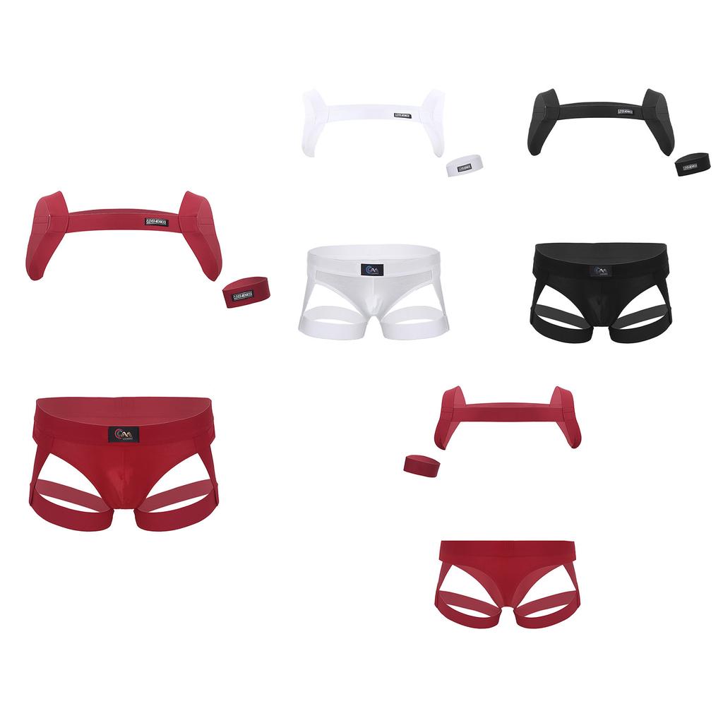Men's Sexy Lingerie Suits 2Pcs Shoulder Chest Harness Belt with Jockstrap Briefs Sets Nightwear