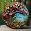 Hisun Tin Sign Vintage D Effect Blossom Tree Round Tin Sign Retro Floral Nature Themed Metal Wall Art Plaque Waterproof Rustic Iron Painting