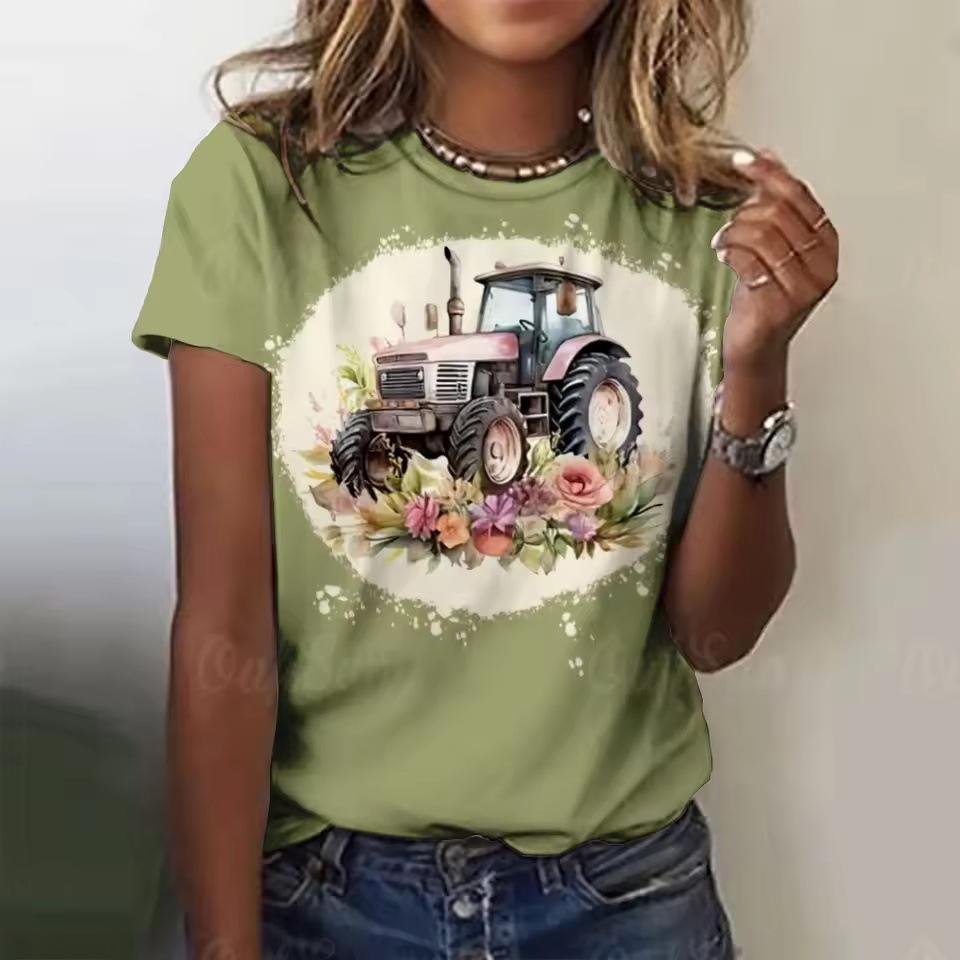 Summer Cartoon Car 3D Printed T-shirts Street Casual Fashion Short Sleeved Round Neck Women's T-shirts