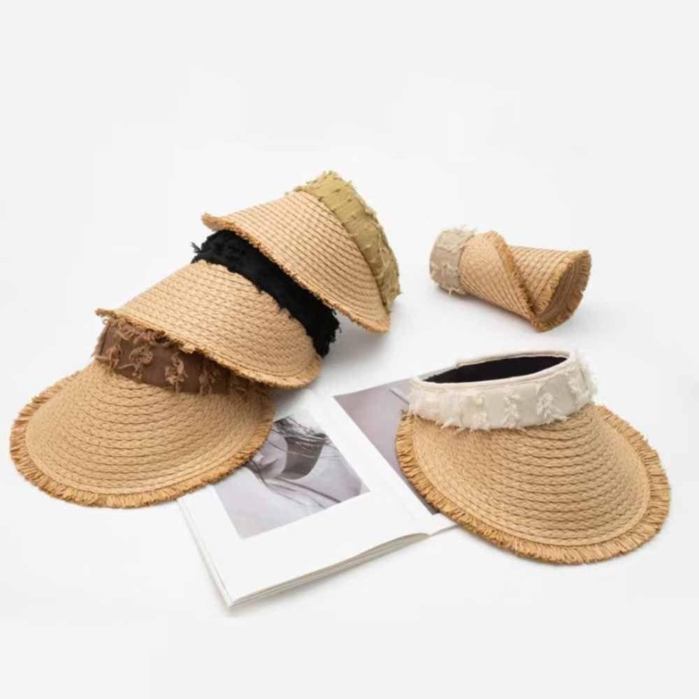 UV Protection Empty Top Straw Hat Woven Straw Folding Sunshade Hat Sunscreen Hat  Beach Vacation