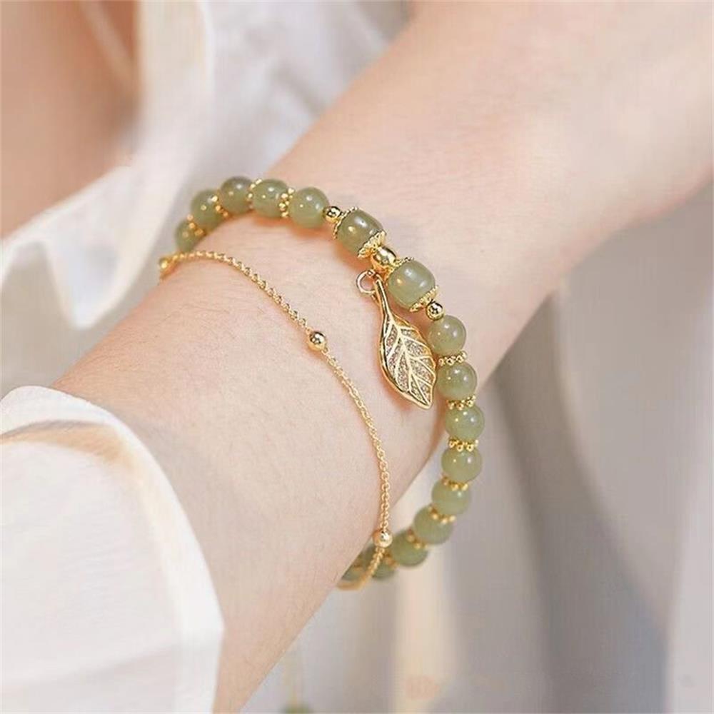 Natural Hetian Jasper Beads Bracelet Golden Branch Jade Leaves Bracelet Exquisite Sexy Girls Fashion Jewelry Bracelet Best Selling Holiday Gifts