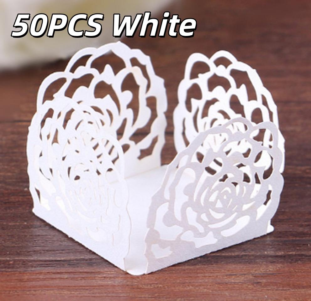50pcs Chocolate Packing Hollow-Out Rose Baking Dessert Tray Paper Candy Paper Box For Wedding Birthday Party Decoration Supplies