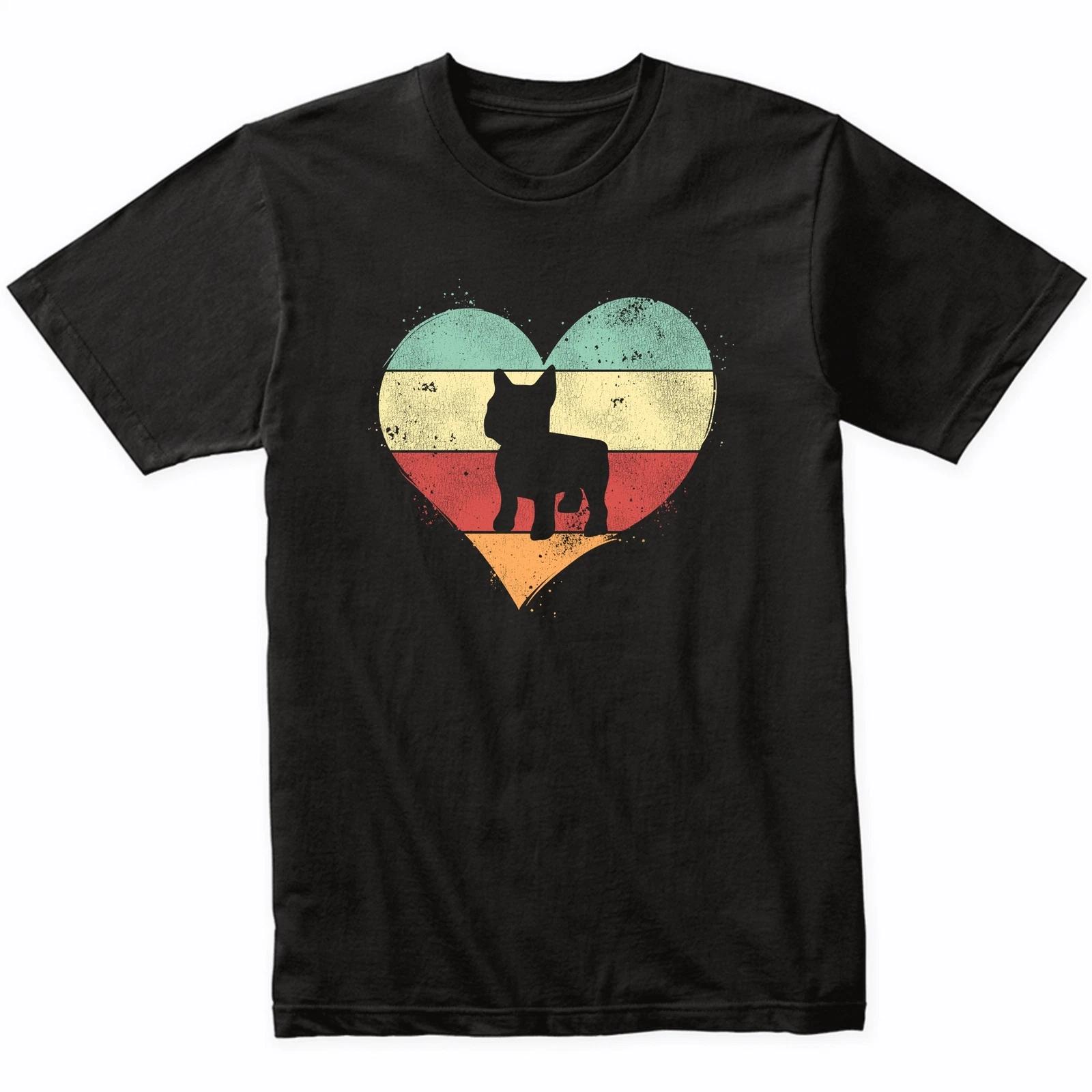 Retro Heart French Bulldog Dog Breed Silhouette Dog Owner Love T-Shirt 4XL