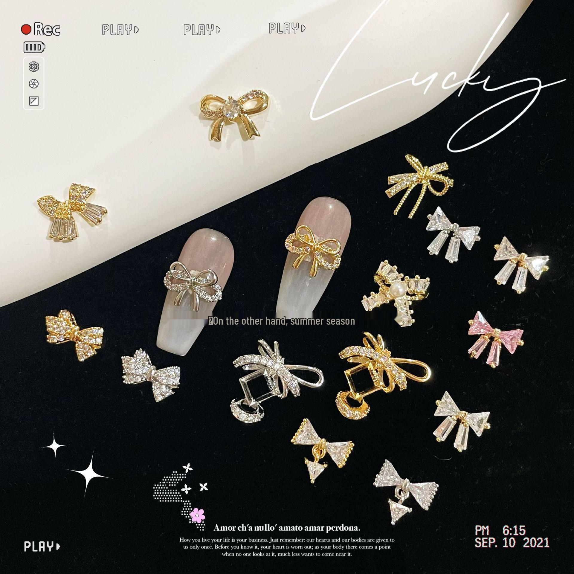 

Alloy Bow Design Rhinestone Press-on Nails with Zircon Art 38 pcs