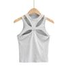 Girls New Solid Asymmetrical Hollow Color Knitted Round Neck Shortsleeved Summer Sexy Vest On The Chest