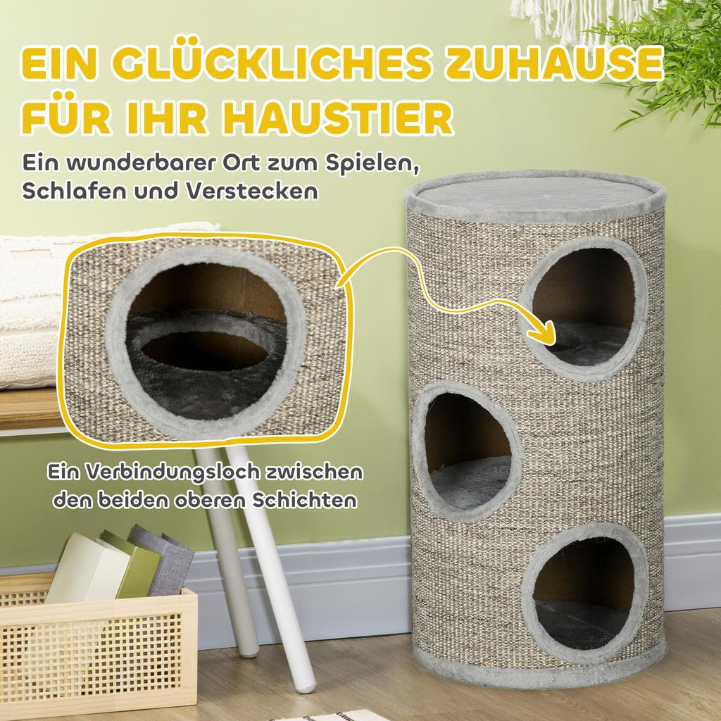 Cat Climbing Frame, Covered with Sisal, Cosy Platform - Light Grey