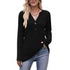 Autumn Women's Casual V-Neck Buttoned Milled Blouse Long Sleeve Top