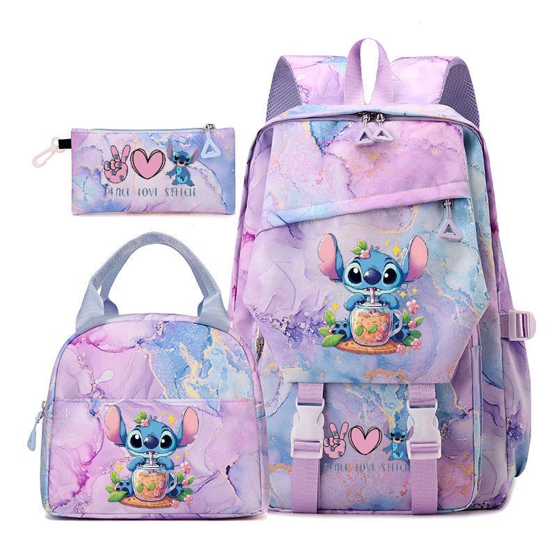 3 Piece School Backpack Set for Students Large Capacity Oxford Cloth Schoolbag with Shoulder Strap and Pencil Case