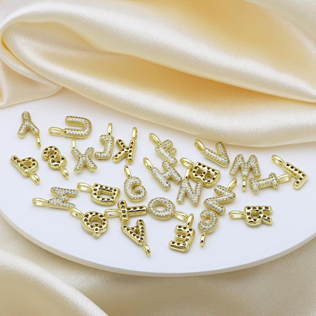 Luftballon Blase Englisch 26 Buchstaben Name Kupfer Vergoldet Zirkon Anhänger Halskette