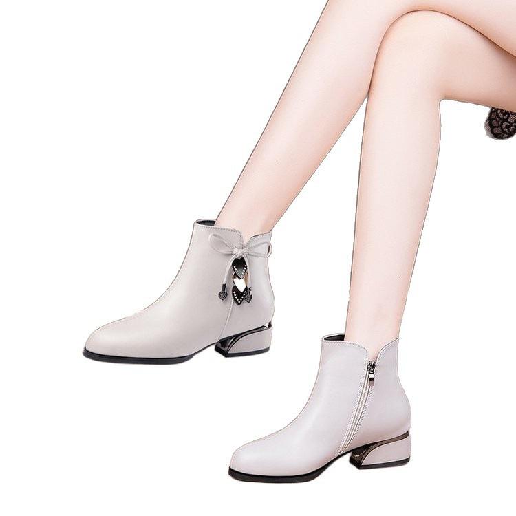 Herbst und Winter dicker Absatz niedriger Absatz kleine kurze Stiefel neue Martin Stiefel Damen rote kurze Stiefel Damenstiefel Baumwollstiefel