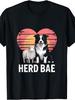 Vintage Retro Style, Men's T-Shirt, Herd Bae Border Collie And Sheep Heart Design, Farming Gift Summer Wear