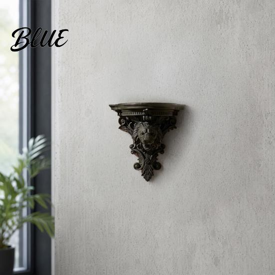 Home Decoration Wall Shelf, Matte Black Texture Decorative Stand, Retro Lion European Style Shelf Embossed Mounted Thickened One-Piece Structure