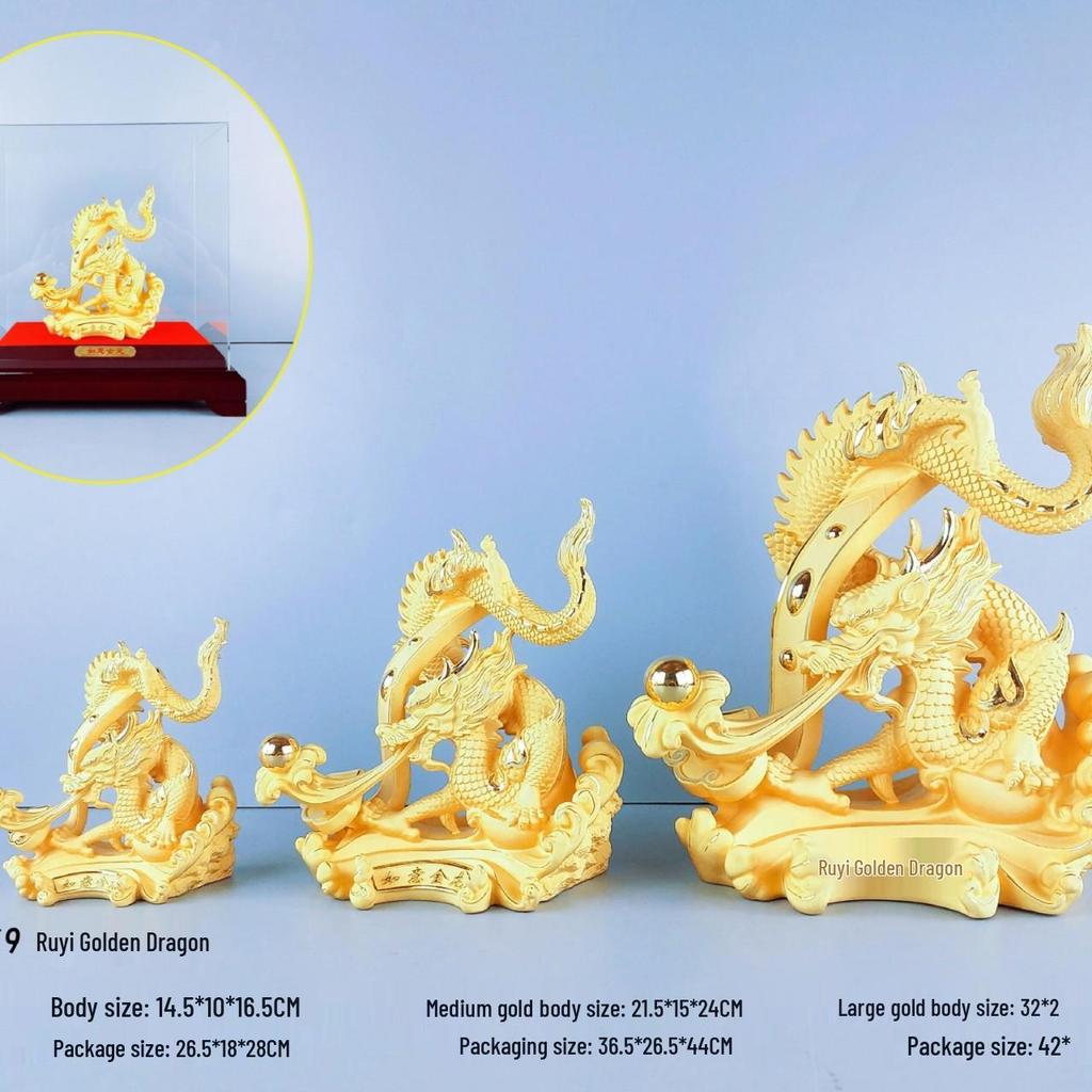 Flocked Gold Dragon Zodiac Ornament for Year of the Dragon - Wealth-Attracting Decoration and Business Gift