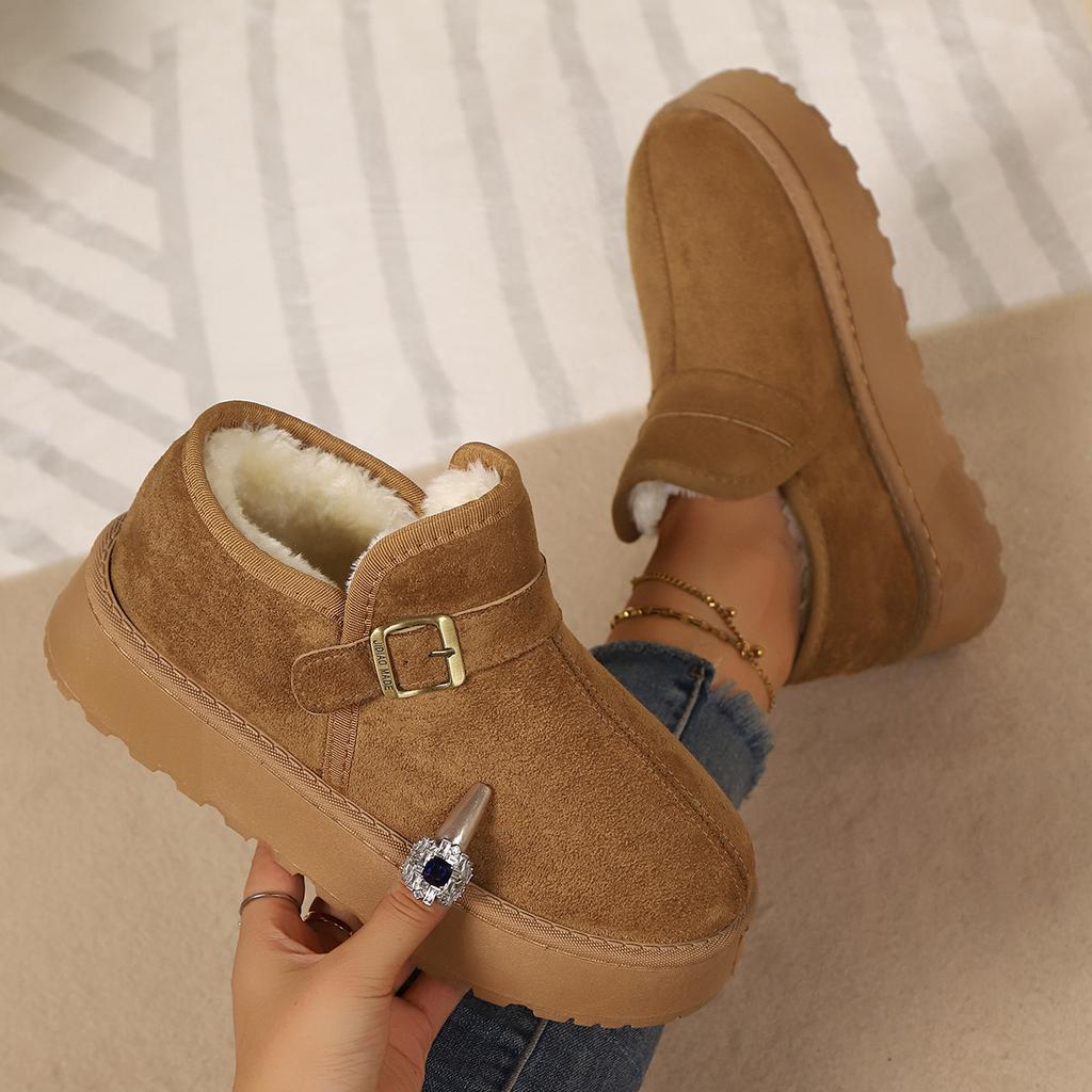 Women's Wide Width Platform Snow Boots, Plush Lined Flat Sole Booties, Winter Comfort Ankle Boots for Women