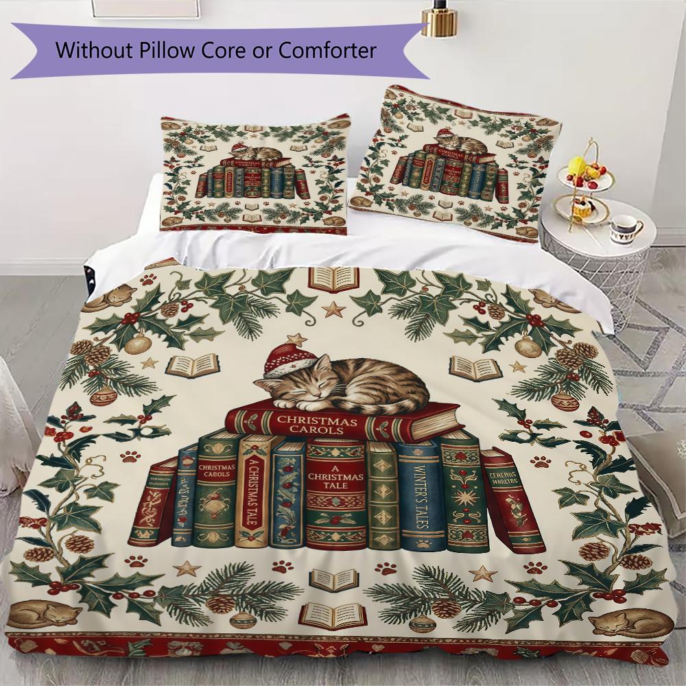 North Pole Delivery Pattern Bedding uilt Set uilt Cover Pillowcase Home Decoration Birthday Gift (1 * duvet cover + 2 * pillowcase without core)_XIA