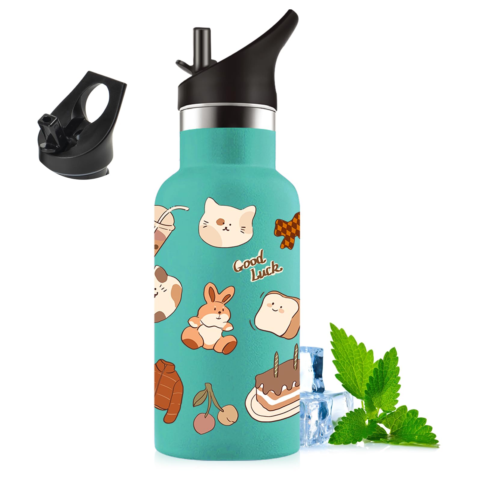 

350ml Water Bottle with Straw for Cute 304 Stainless Insulates Hot and Cold Dishwasher Carbonated Insulates Hot and Cold Perfect for and Outdoor Cute зелёный