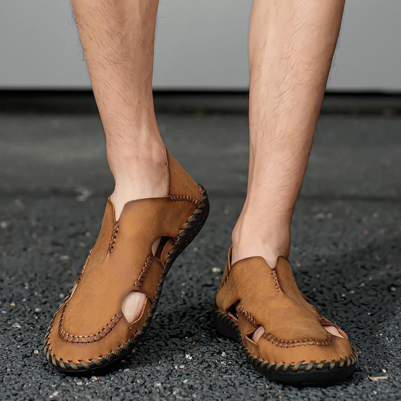 Мужские сандалии черные кожаные кроссовки для походов с закрытым носком — фото 12