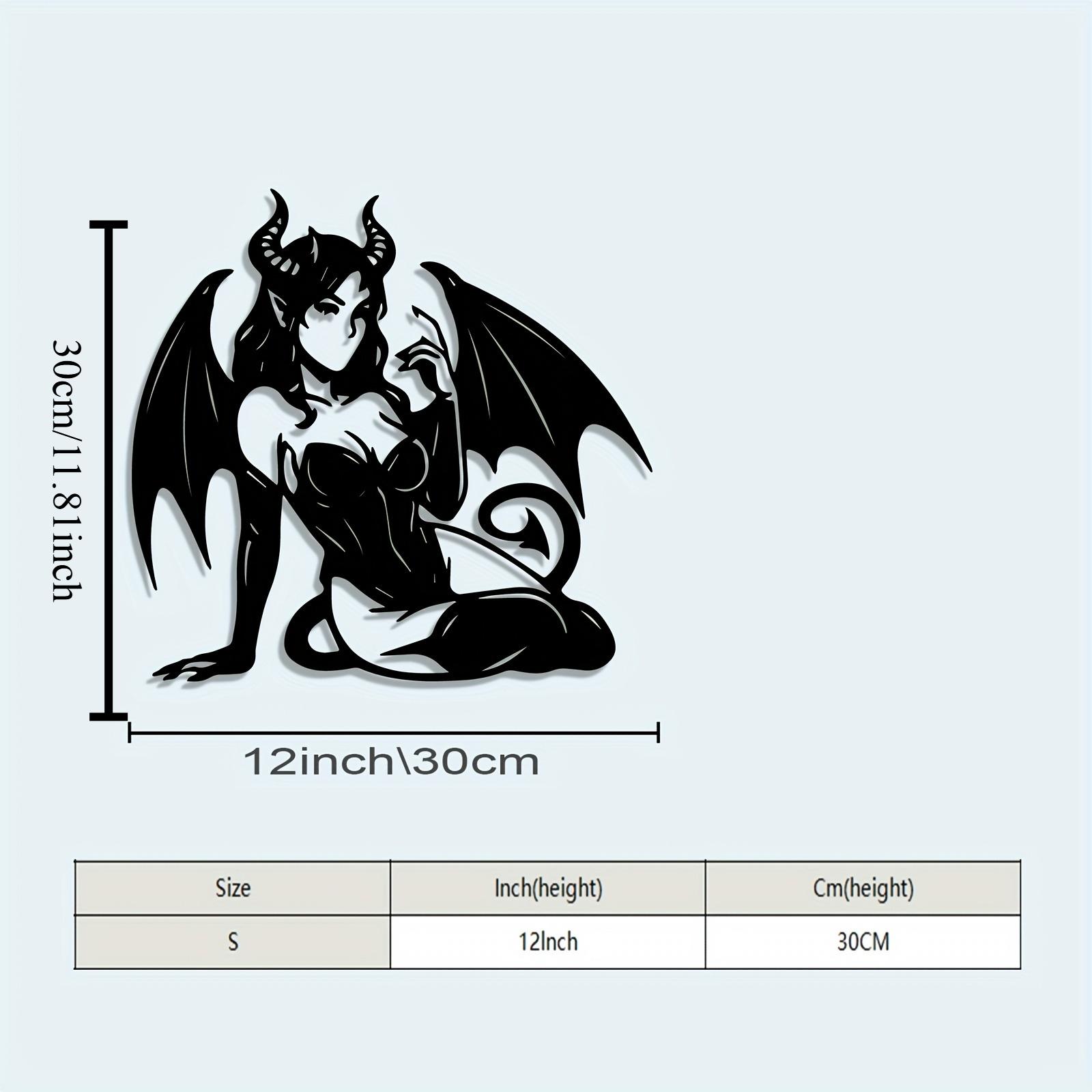 Gothic Vampire Metal Wall Art Winged Female Sculpture Dark Fantasy Decor Gift 12in