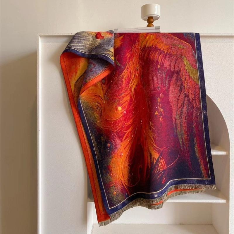 Mid-winter digital printing lengthened thickened warm imitation cashmere scarf mythical shawl women's high sense