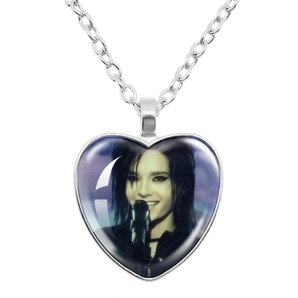 Pop Retro Rock Band Tokio Hotel Glass Heart Shape Pendant Necklace Bill Kaulitz Music Songer Picture Jewelry Charm Fans Gift