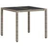 Garden Table with Glass Top Light Grey 90x90x75 Cm Poly Rattan