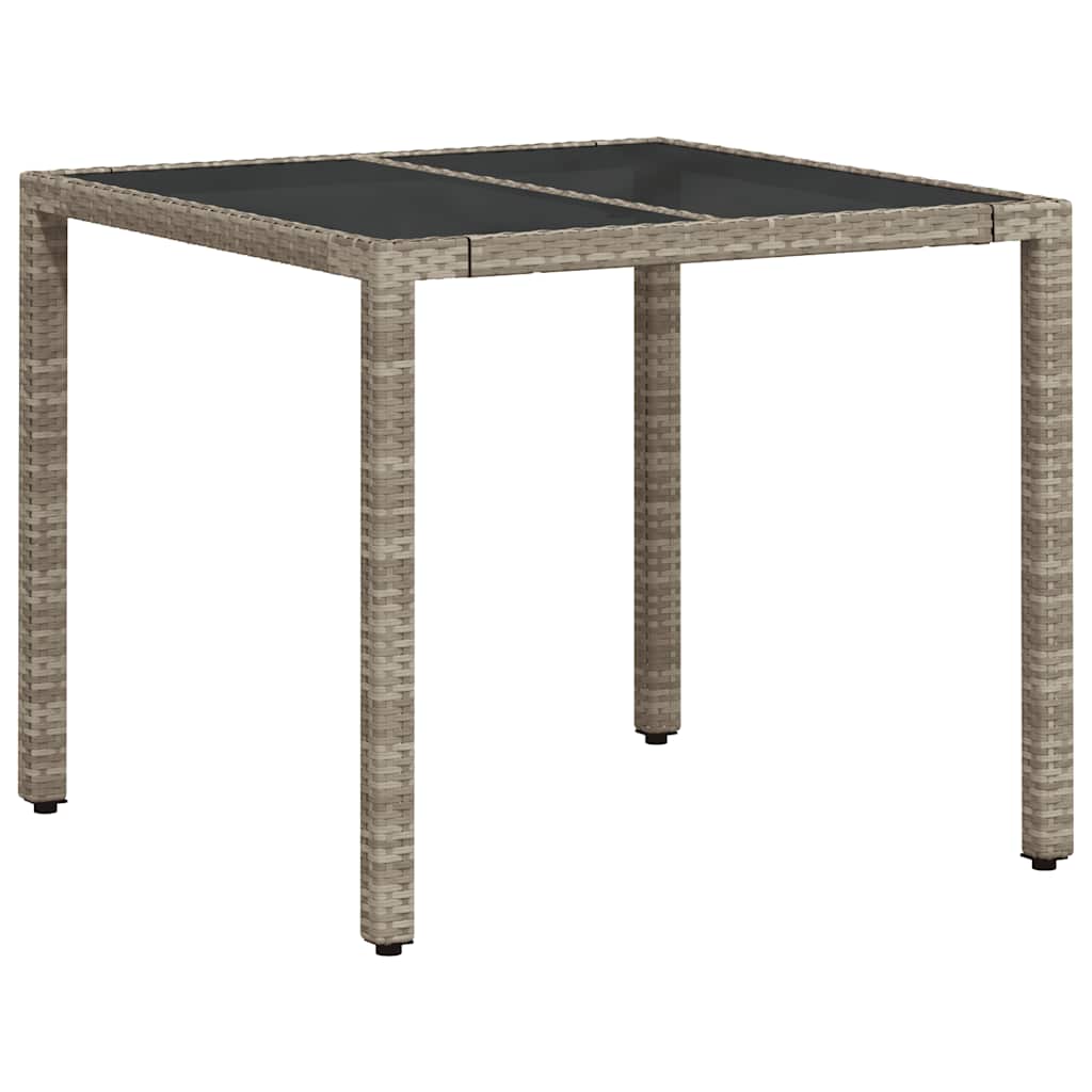 Garden Table with Glass Top Light Grey 90x90x75 Cm Poly Rattan
