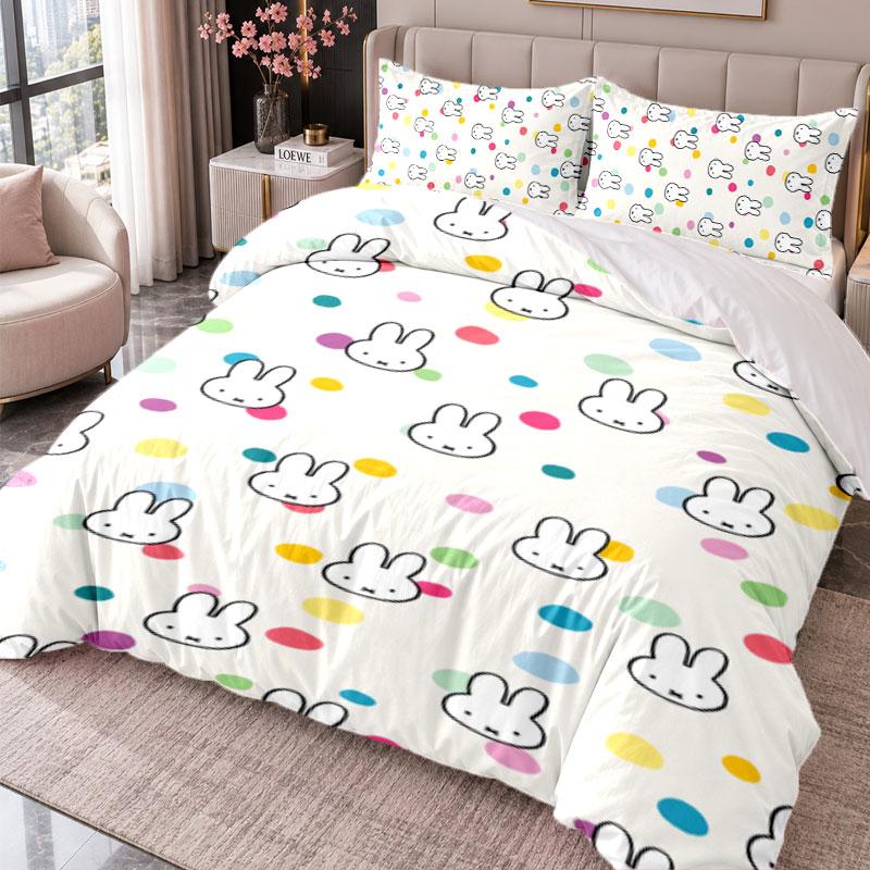 Miffy 3Pcs Bedding Set Duvet Cover With Two Pillowcases For Bedroom Home Decoration