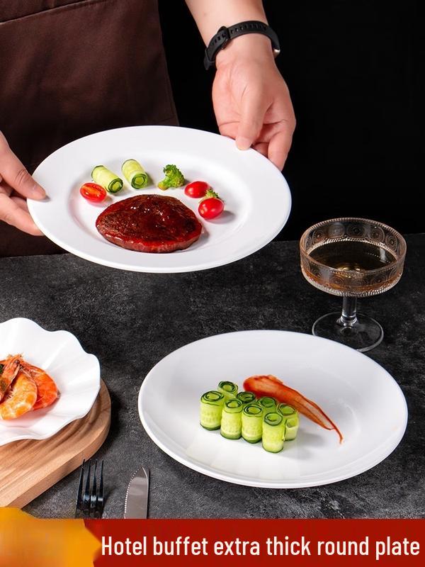 Wuhe Extra Thick Melamine White Round Plate