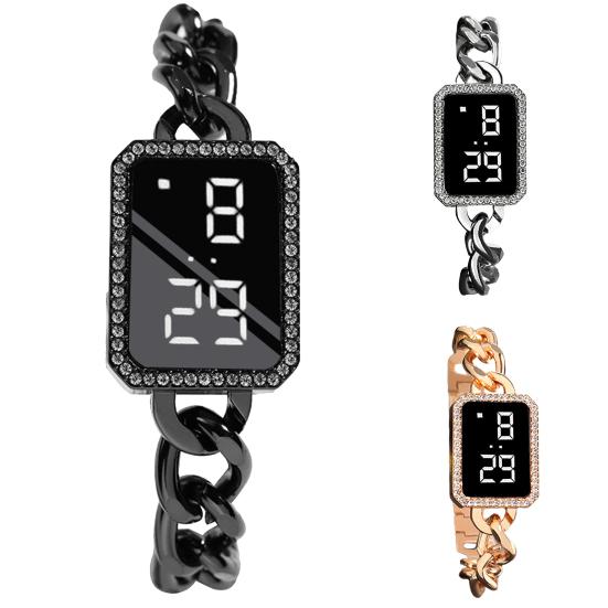 Electronic Watch Multifunctional Life Waterproof Touch Control Women Fashion Square Rhinestone LED Digital Watch for Daily Wear