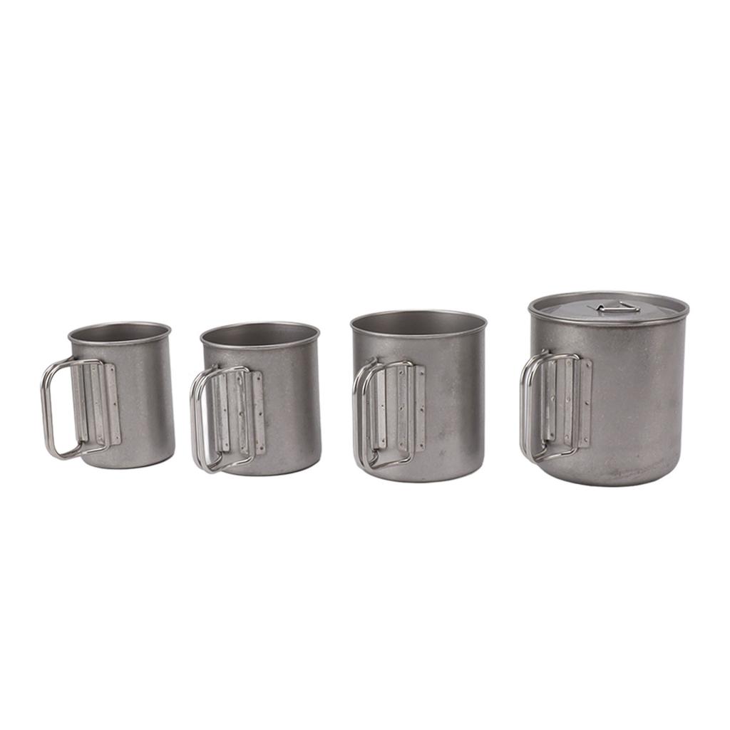 4PCS Camping Mug Portable Stainless Steel Coffee Cup with Foldable Handle and Lid for Backpacking
