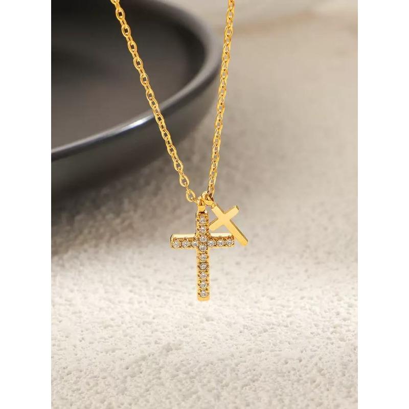 Damen Doppelkreuz Anhänger Halskette Nische Leichter Luxus Design Modeschmuck