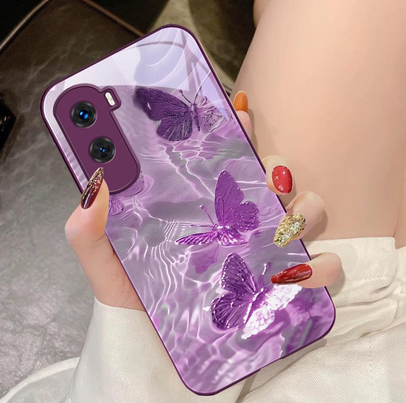 Lucky Butterfly White For Honor 200 90 8X 9X Pro Lite P50 P40 Nova 10 11i P60 Magic4 6 Mate 20 50 Tempered Glass Phone Case