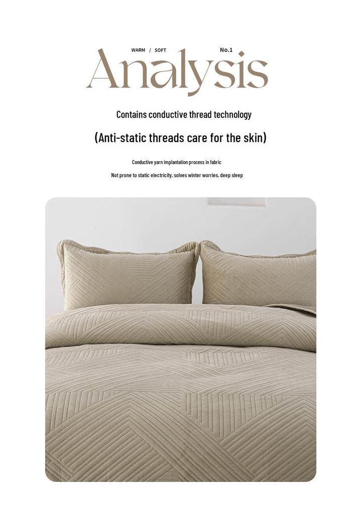 Solid Color Crystal Velvet Quilted Bedspread 3-Piece Set - Casual Home Bedding Blanket