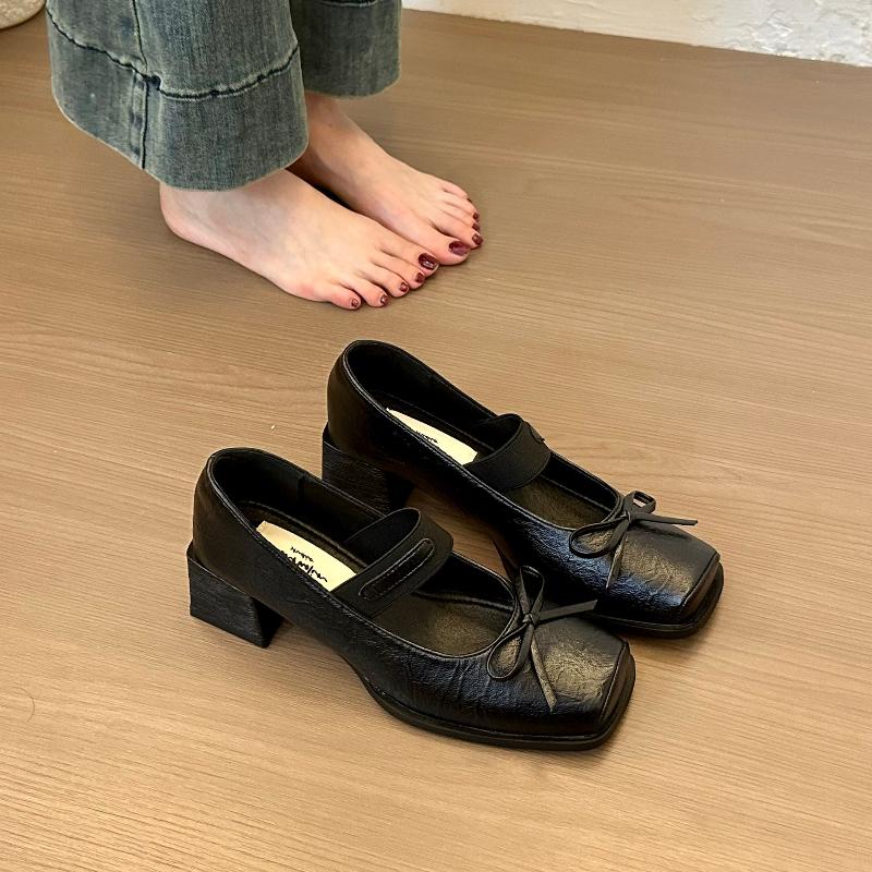 Fashion 2025 NEW Womens Shoes Bow-Knot Shallow Mouth Female Footwear Square Toe Leather Butterfly Ballerinas New On Heels