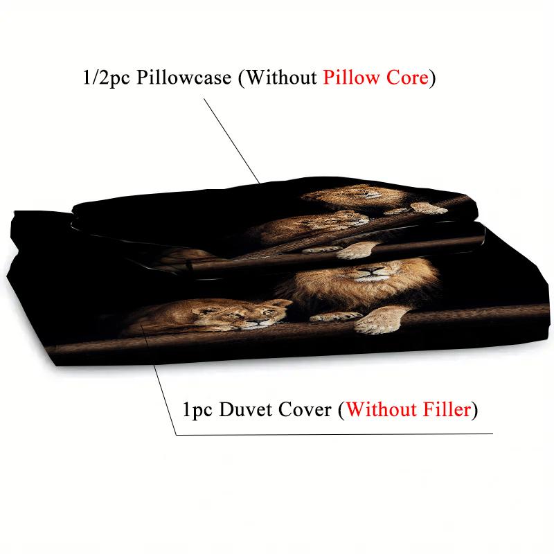Black Lion Pattern 3D Printed Quilt Cover Set Wild Animals Theme Bedding Set For Kids Teens Adults Soft Quilt Cover Pillowcases