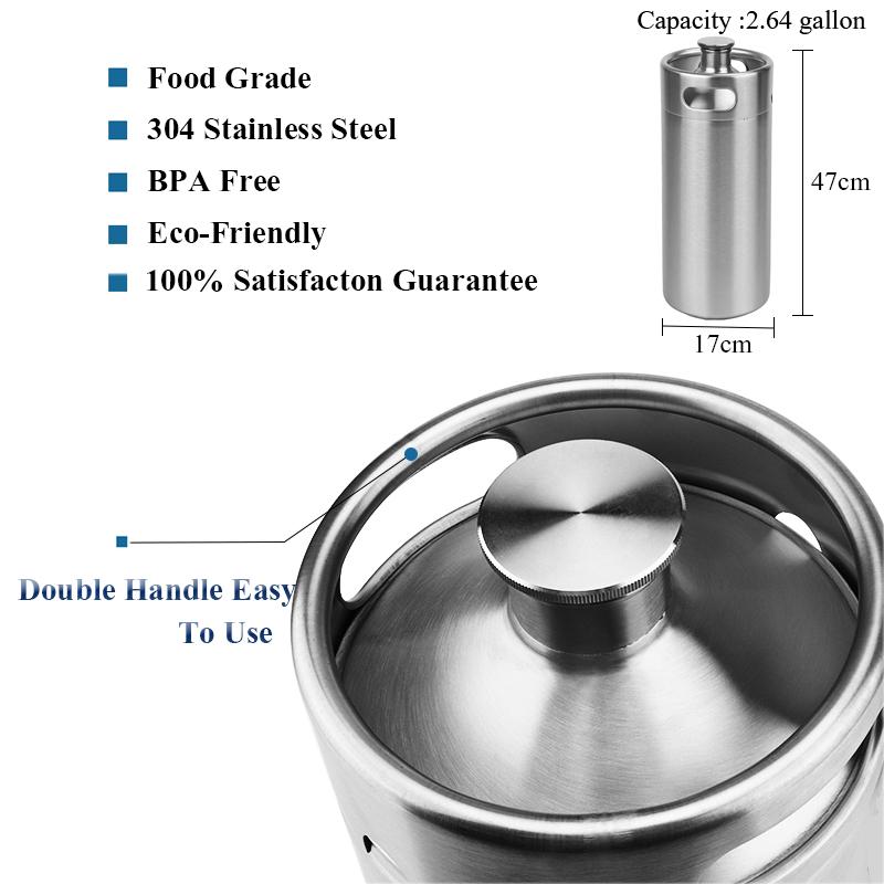 10L Mini Growler,Pressurized Beer Keg Set with 90 PSI Co2 Charger & Co2 Soda Bottle Cylinder,Homebrew Draft Beer Tap Dispenser