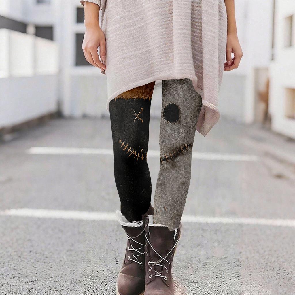 Women's Casual Fashion Outdoor Halloween Printed Slim Elastic Yoga Pants Cropped Pants
