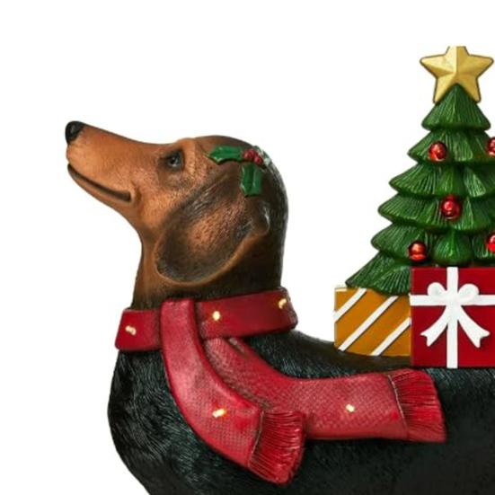 Lighted Dachshund Christmas Decoration Resin Dachshund Ornament with Scarf Boots Light-up Tree Cute Dachshund Figurine for Festive Holiday Table