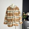 Xin Xing EONEE Women's Retro Striped Lamb Wool Hooded Jacket - Autumn/Winter