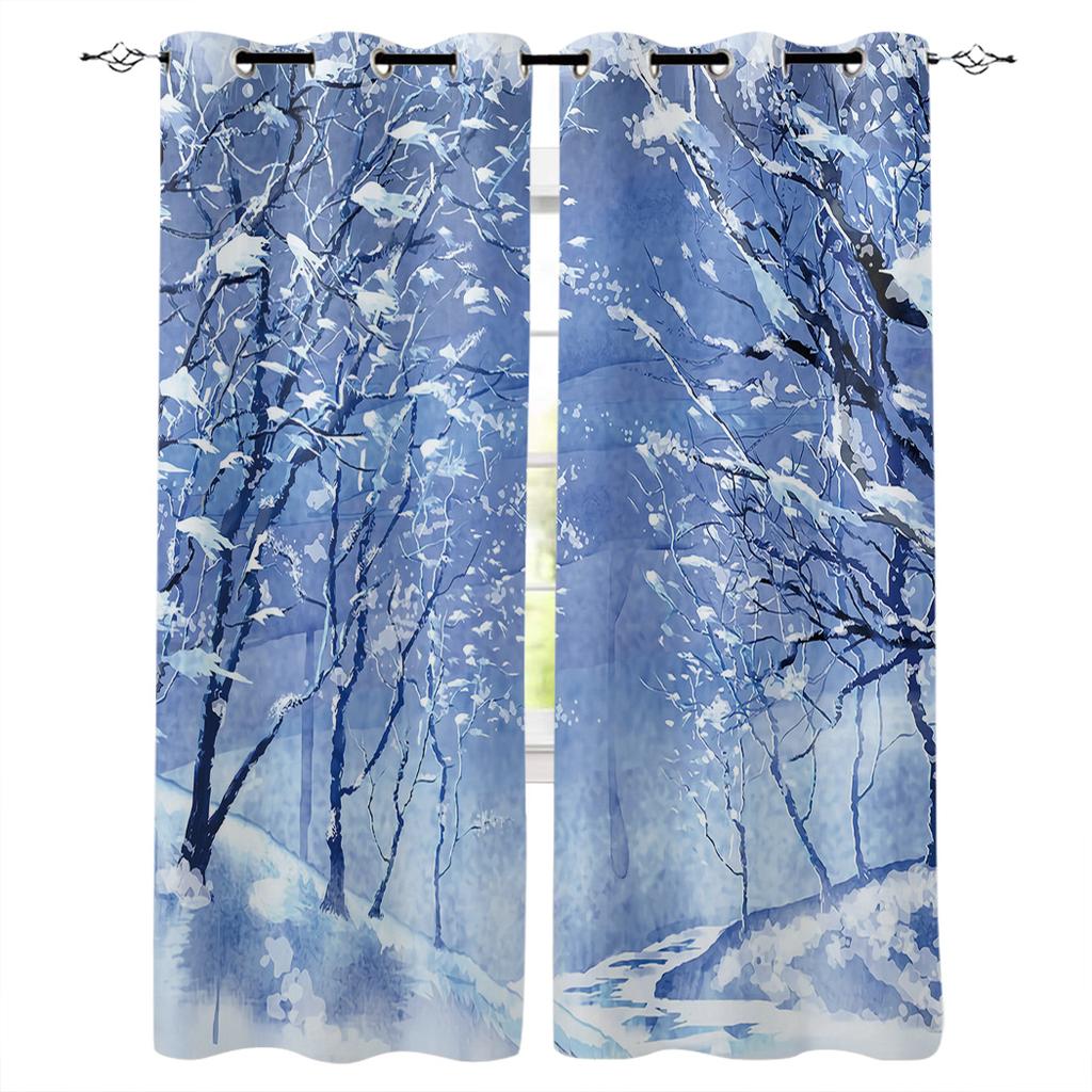 Beautiful Snow Scene Home Decor Window Curtains Bedroom Kitchen Curtain Panel Curtains for Living Room
