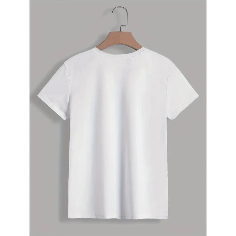 Women's Spanish Alphabet T-Shirt - Spanish Letter Print Round Neck Short Sleeve Blouse Suitable for Spring Summer Casual Wear