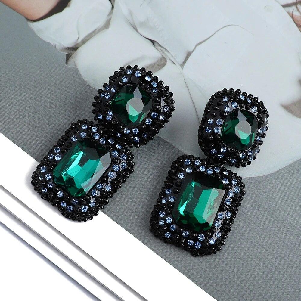 Vintage Luxury Design Big Dangle Drop Earrings For Women Trend Antique Shiny Crystal Glass Original Funny Pendant Jewelry Gift