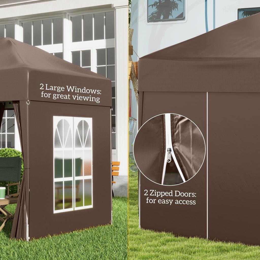 2x2m Pop-Up Gazebo, with Curtain Walls and Windows, Coffee